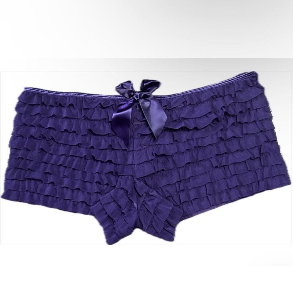 Dark purple micro bloomer shorts with bow detail on the back